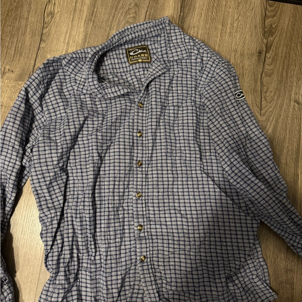 Drake Blue and White Checkered Men's Shirt